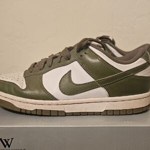 Nike Women's Dunks Olive Green and White Sneakers